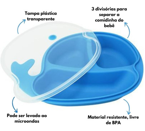 Imagem 2 de 5 de Pratinho Para Bebê 3 Divisórias E Tampa 6m+ Envio Imediato