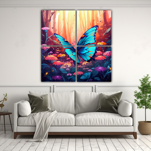 80x80cm Cuadro De Mariposas Volando En Un Mundo Mágico