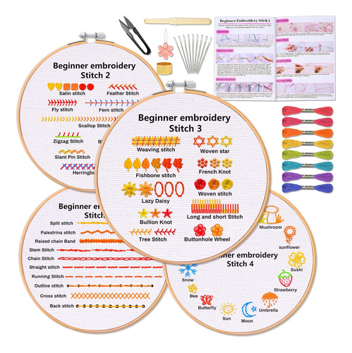 4 Set De Kit De Práctica De Puntada De Bordado Princip...