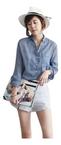 Camisa Lino Tops De Mujer Ropa De Moda Coreana Blusa Manga