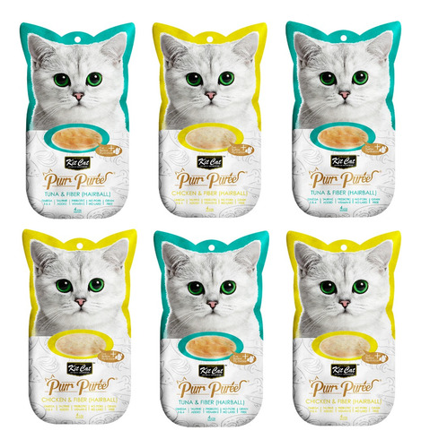 Kit Cat Purr Purée Bola De Pelos - Pack De 6 - Snack Gatos