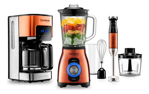 Kit Cozinha Liquidificador + Mixer E Cafeteira Gradiente Cor Cobre 220v