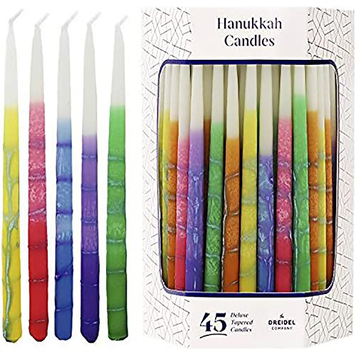 Velas De Hanukkah Rayas Multicolores Sin Goteo, Decorac...