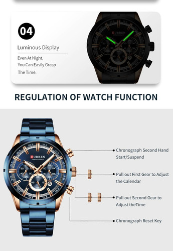 Imagen 6 de 10 de Reloj Hombre, Reloj Curren 8355, Cronografo + Caja De Lujo