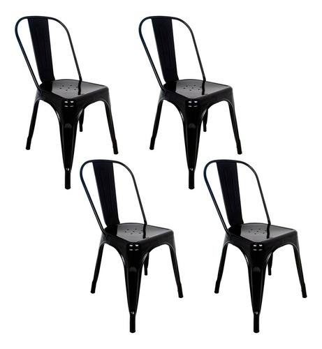 Set 4 Sillas Tolix Metálicas Vintage Industrial Brillante Estructura De La Silla Negro Asiento Negro