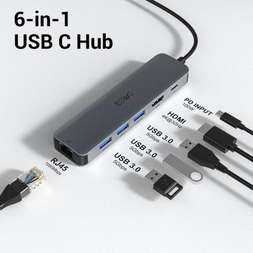 Jeswo Adaptador Multiport Usb C Con Rj45 4k Y Pd