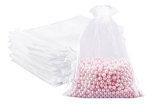 100 Bolsitas De Organza Blancos Liston Chicas Joyeria Regalo