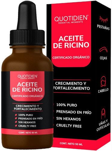 Aceite De Ricino 100% Puro Certificado Orgánico- Cabello, Pestañas, Barba Y Cejas - Castor Oil