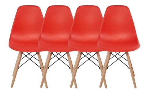 Cadeira de jantar Begônia Eames, estrutura de cor  vermelho, 4 unidades