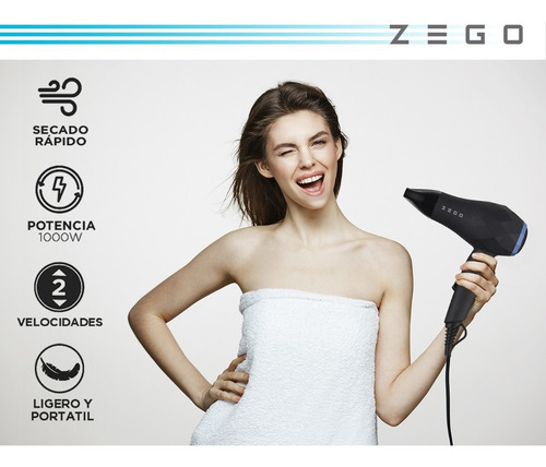 Imagen 3 de 8 de Secador De Pelo Zego Plegable Portatil Chico De Viaje 1000w