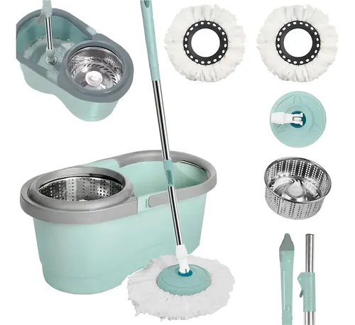 Mop Giratório Cesto Inox Com Refil Balde 13l Esfregão Cabo 130cm Rodinhas Fácil Limpeza Eficiente Uso Longo Sem Esforço Completo Faxina Rápida Remova Sujeira Higiene Limpar Casa Moderna Praticidade