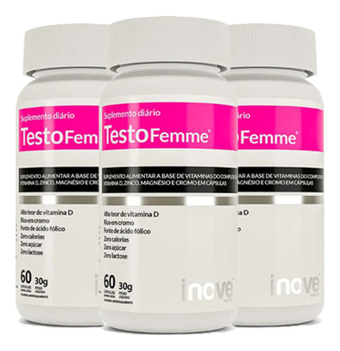 Kit 3 Testofemme 60 Caps Inove Nutrition Testosterona Mulher