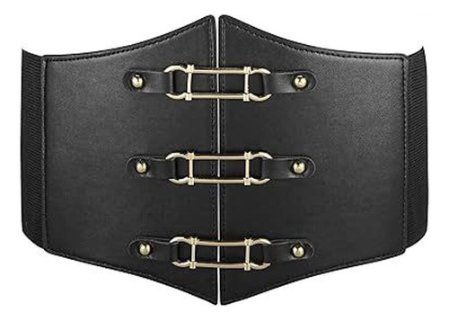 Cinturon Corset Eco Cuero Elástico Herrajes Dorados 12 Cm