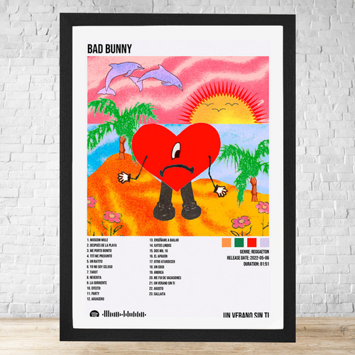 Cuadro Bad Bunny Un Verano Sin Ti 30x40 Cm C335 Negro Moderno