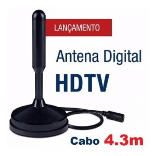 Imagem 2 de 2 de Antena Digital Televisão Hdtv Interna Fio 4,3m Base Imã Uhf