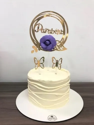 Lámina para tarta con flores y mariposas, felicitaciones, color dorado y blanco