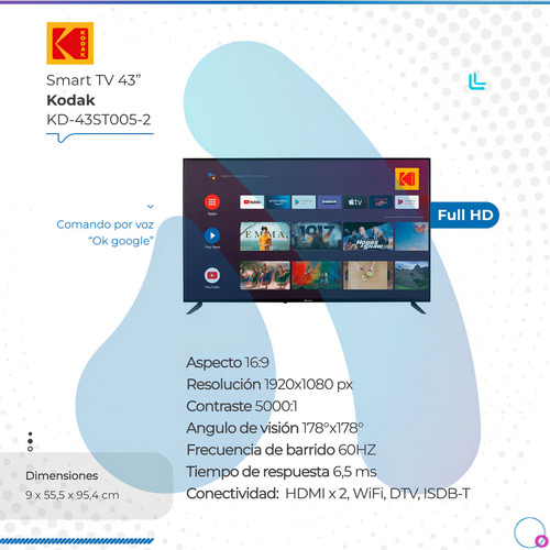 Led Smart Tv Kodak Kd-43st005-2 43 Hey! Google