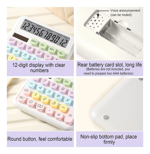 Calculadora Kawaii Solar Botones Grandes Color Pastel