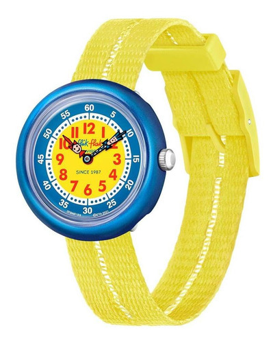 Reloj Flik Flak Retro Yellow Para Niños Zfbnp189 Ss Color de la malla Amarillo Color del bisel Azul Color del fondo Amarillo