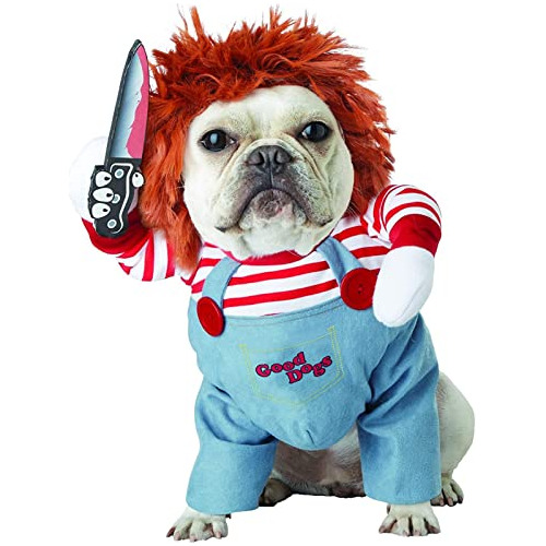 Qidelong Red Disfraz De Perro De Muñeca Mortal Para Mascotas, Novedad Para Cosplay De Perro, Divertidos Disfraces De Halloween, Ropa Linda Para Perro