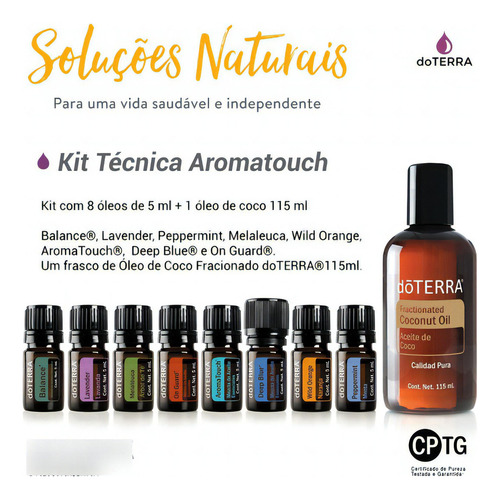 Kit Doterra Aromatouch con 8 aceites esenciales y 1 aceite de coco