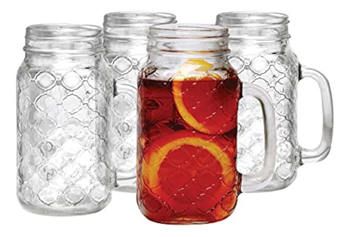 Juegos De 4 Tazas Mason Jar De 24 Oz Con Asas De Vidrio,