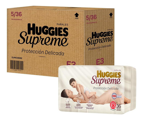 Caja Huggies Supreme Etapa 3 180 Pañales Bebé Lisos Unisex Mediano (m) Sin Género