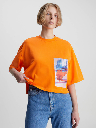 Camiseta Bordada Holgada Naranja Calvin Klein
