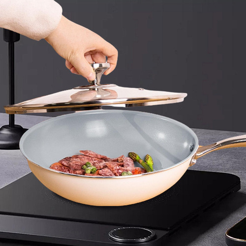 - Wok Antiadherente Con Tapa Sartén Para Saltear Sartén S