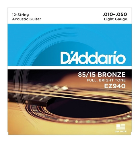 Encordoamento Violão 12 Cordas Daddario 010 Bronze Ez940 