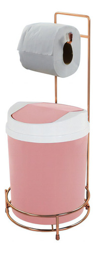 Porta Papel Higiênico Rosé Gold Lixeira 5l Basculante Branca Cor Rosa-claro
