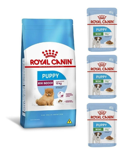 Kit Mini Indoor Puppy 1kg E 3 Sachês 85g Royal Canin