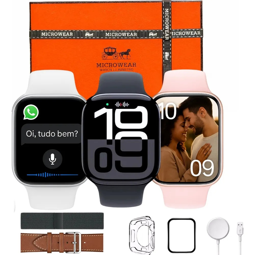 Microwear Smart Watch W11 Mini Pro Series 11 42mm + Caixa Rosa