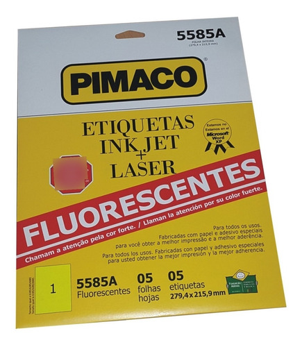 Etiquetas Fluorescentes 5 Hojas Carta Amarillo Lila Pimaco