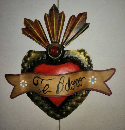 Corazón Te Adoro Fabricado De Hojalata Y Decorado A Mano Negro
