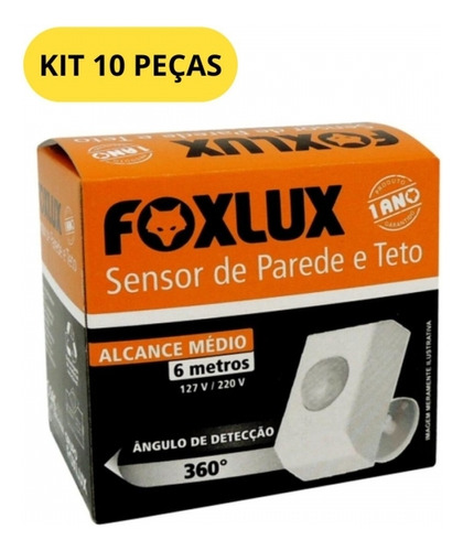 Kit 10 Sensor Presenca Parede E Teto Sobrepor Bivolt Foxlux