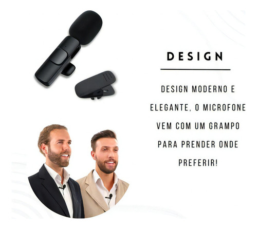 Microfone Lapela S/ Fio K9 iPhone Kit 2 Microfones Wireless Cor Preto