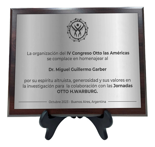 Placa Reconocimiento Conmemorativa C/base 25x20 Cms Color Plata Cepillado