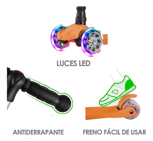 Scooter Patin Del Diablo Colores Niños Y Niñas 3 Llantas Color Naranja
