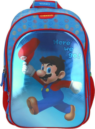 Mochila Escolar Chenson Mario Bros Original Nintendo Backpack Aplicacion Brillante Niños Gamer Primaria Secundaria