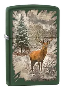 Zippo Lighter: Red Deer In The Woods - Green Matte 80517