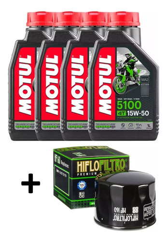 Kit Filtro Hiflo + Oleo Motul 5100 15w50 4lt Semi-sintetico