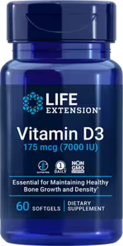 Life Extension Vitamina D3 175 Mcg, 60 Softcaps Sfn Sabor Sin sabor