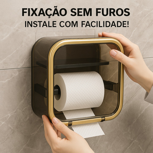 Porta Papel Sem Furo Banheiro Prateleira Organizador Moderno Dourado