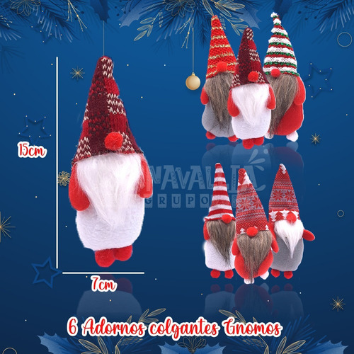 Imagen 2 de 10 de 6 Gnomos Mini Duendes Adornos Colgantes Navideños Arbol Guia