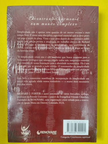 Livro A Liberdade Da Simplicidade (richard Foster/raro)