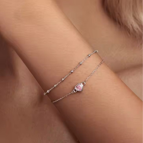 Pulseira Ek Víntage Prata S925 Camada Dupla E Pedra Zircônia