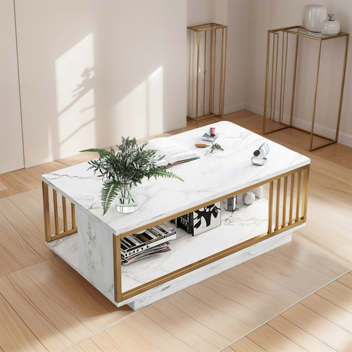 Mesa De Centro De Metal Rectangular Moderna, Mesa De Centro Blanco