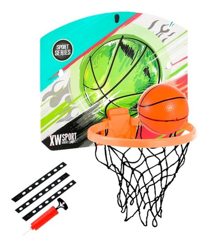 Imagen 2 de 10 de Aro Tablero Basketball Infantil 52x37cm Pelota 10cm Inflador