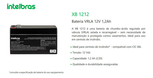 Imagem 6 de 6 de Bateria Vrla 12v 1.2ah Xb 1212 Intelbras Central Incendio